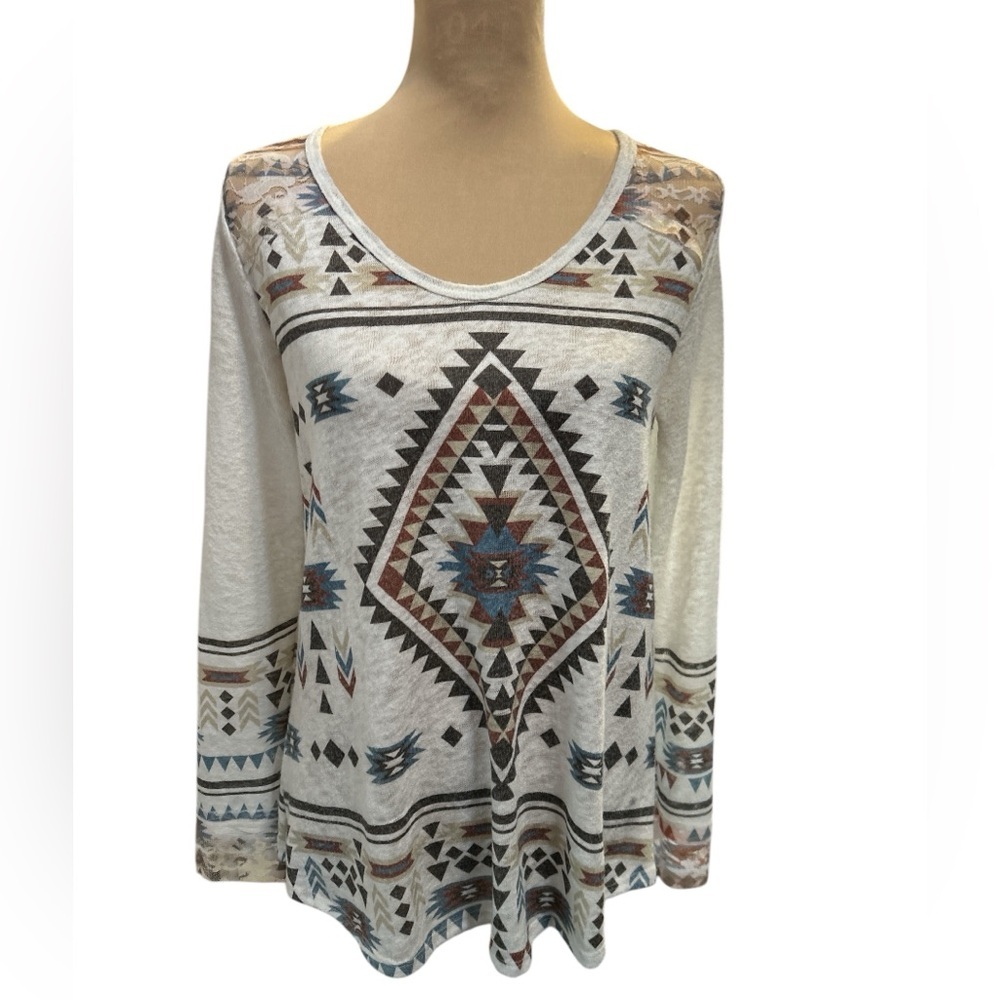 Vocal Women's Small Long Sleeve Tunic Mesh on back & cuffs “Southwestern Design”